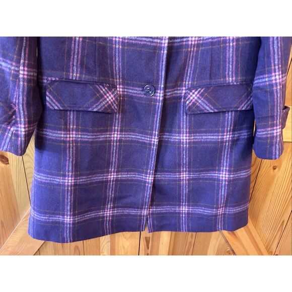 Isaac Mizrahi Lined Wool Blend Button Up Purple Plaid Coat Size Small (5543) - Picture 3 of 9
